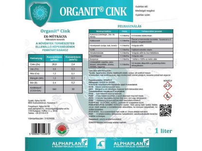 Organit cink lombtrágya –1 liter, címke